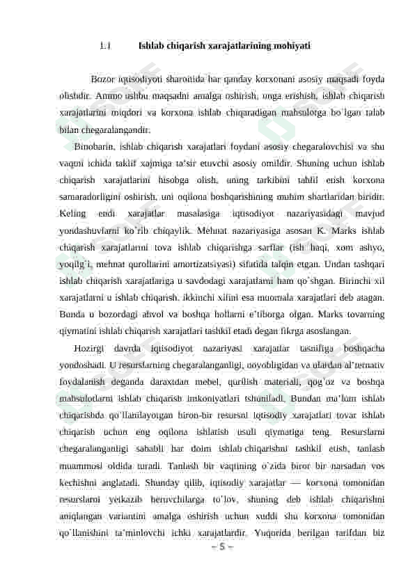 Ishlab chiqarish xarajatlari va ularni kamaytirish yo'llari 5