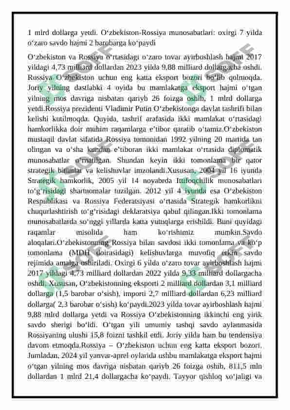 Oʻzbekiston respublikasi bilan Rossiya  Federatsiyasi oʻrtasida davlatlararo munosabatlarning asoslari, doʻstlik va hamkorlik toʻgʻrisidagi shartnoma va uning ahamiyati 4