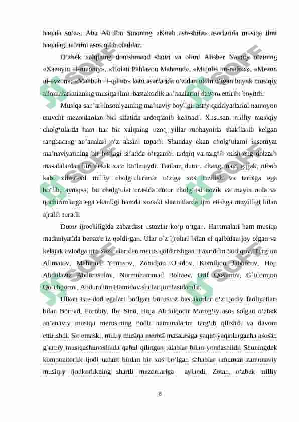 O’ZBEK MUSIQA SAN’ATIDA DUTOR CHOLG’USINING O’RNI VA AHAMIYATI 8