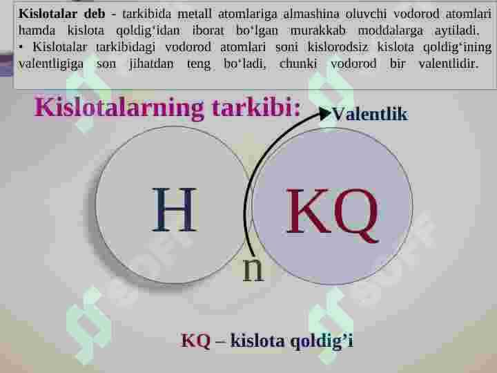 Kislotalar turlari. Nomlanishi. Olinishi va kimyoviy xossalari 3