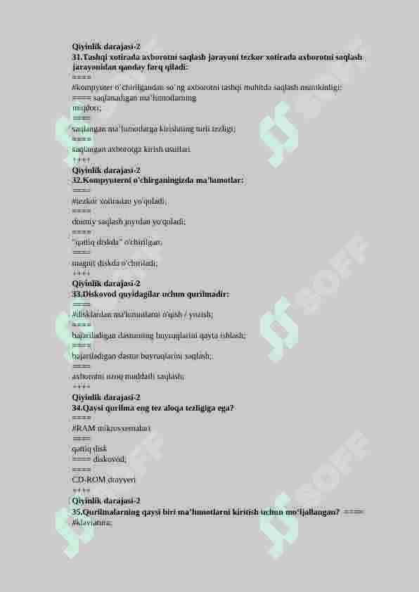 informatika fanidan 150 talik test javoblari bilan 8