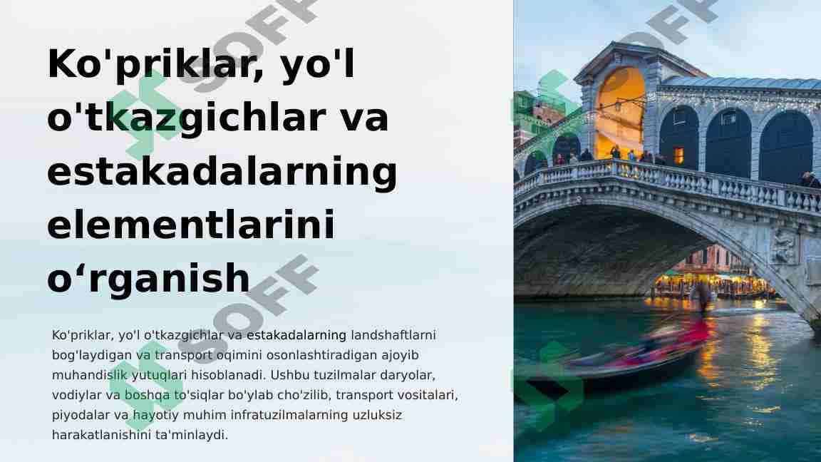 Ko'priklar, yo'l o'tkazgichlar va estakadalarning elementlarini o‘rganish 1