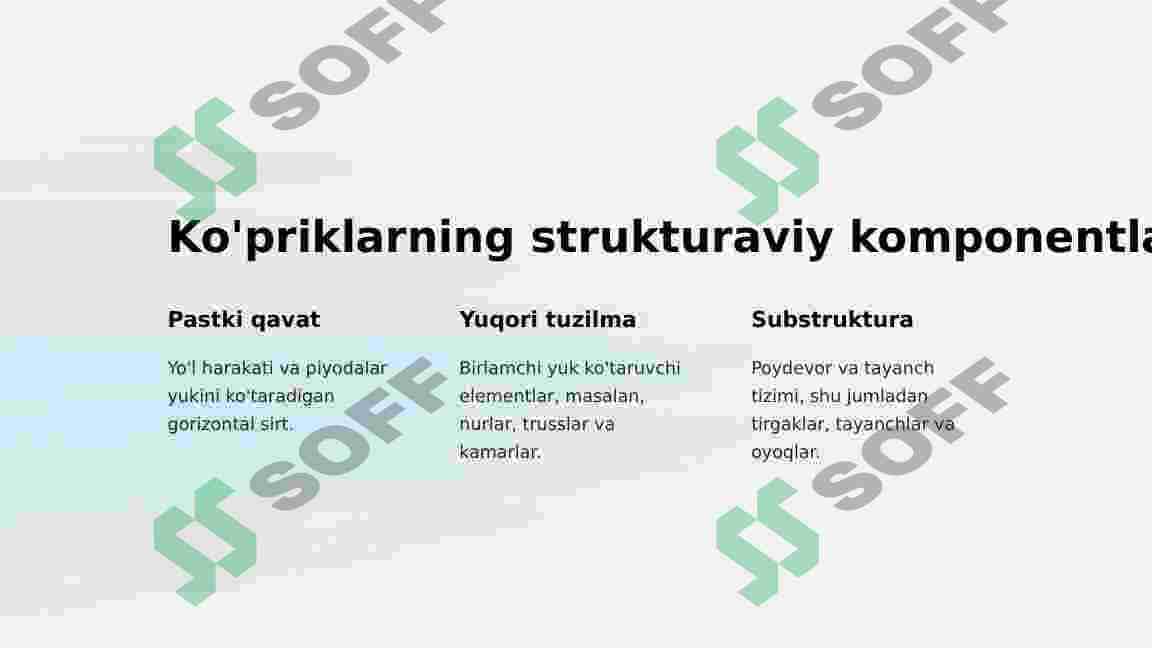 Ko'priklar, yo'l o'tkazgichlar va estakadalarning elementlarini o‘rganish 2