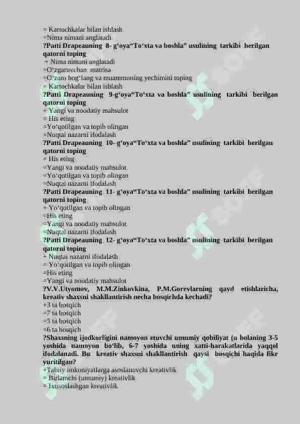 CREATIVE Pedagogika fanidan test savol-javoblari 3