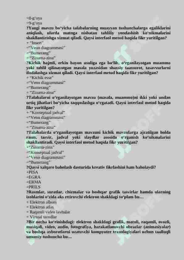 CREATIVE Pedagogika fanidan test savol-javoblari 5
