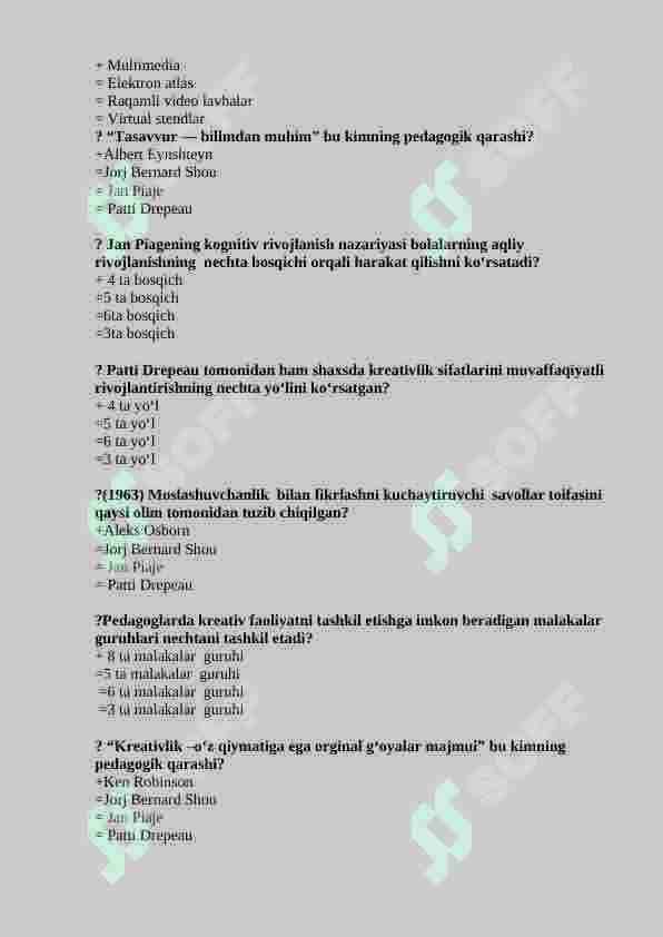 CREATIVE Pedagogika fanidan test savol-javoblari 6