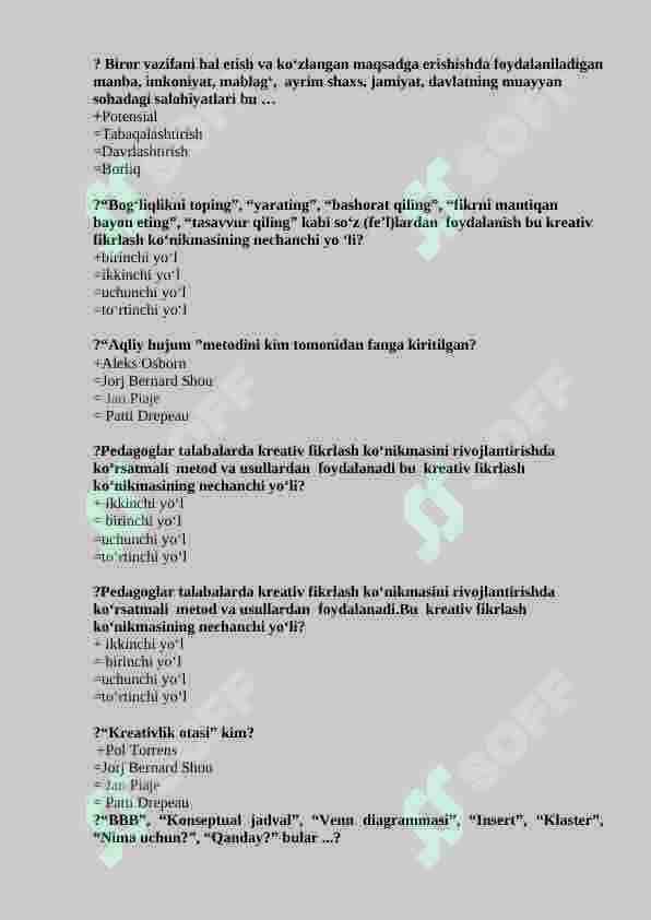 CREATIVE Pedagogika fanidan test savol-javoblari 7