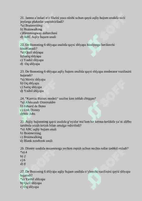 Kreativ fikrlash fanidan 150 talik test, javoblari bilan 4