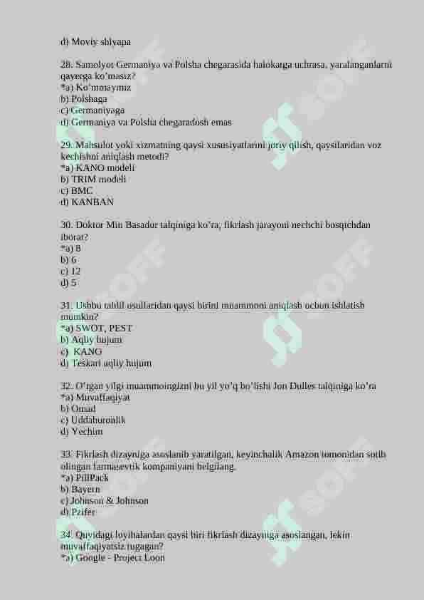 Kreativ fikrlash fanidan 150 talik test, javoblari bilan 5