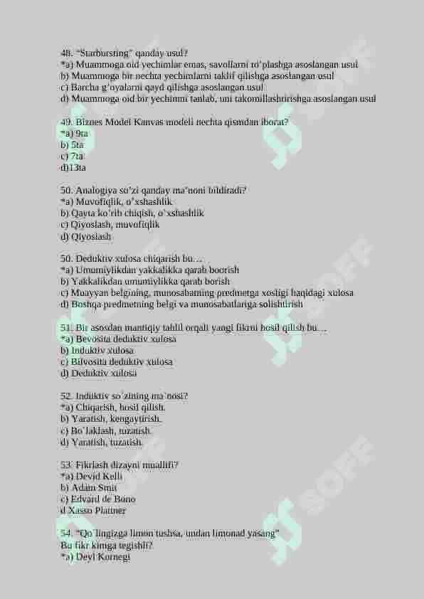Kreativ fikrlash fanidan 150 talik test, javoblari bilan 8