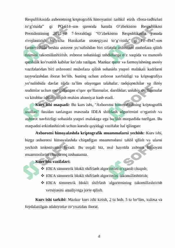 IDEA simmetrik blokli shifrlash algoritmini takomillashtirish 4