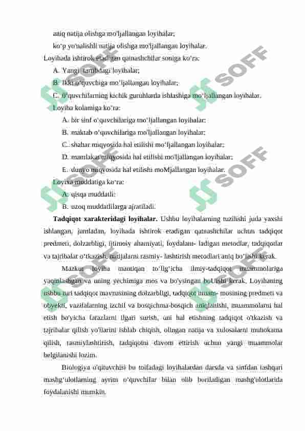 Loyihalash texnologiyasi orqali biologiya darslarini tashkil etish 8