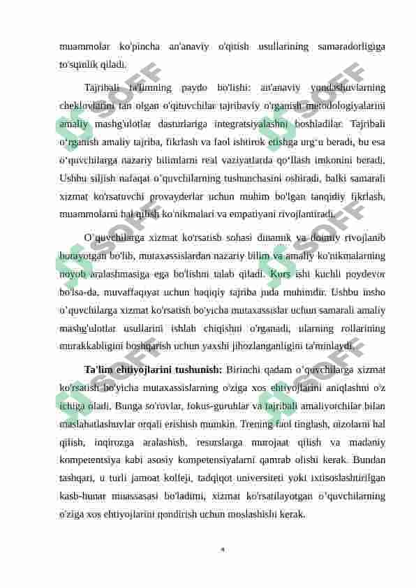 Oʻquvchilarga servis xizmati yoʻnalishi boʻyicha amaliy  mashgʻulotni oʻtish uslubini ishlab chiqish 4