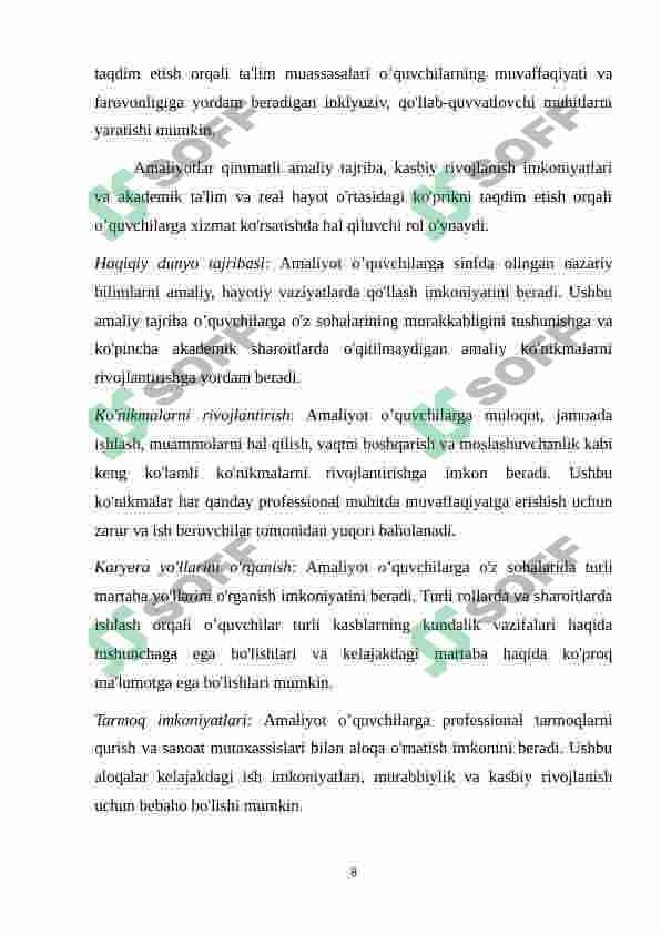 Oʻquvchilarga servis xizmati yoʻnalishi boʻyicha amaliy  mashgʻulotni oʻtish uslubini ishlab chiqish 8