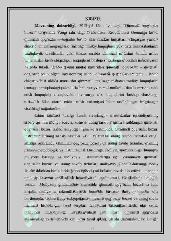 Qimmatli qog’oz turlari, uning bozori va ishtirokchilari 3