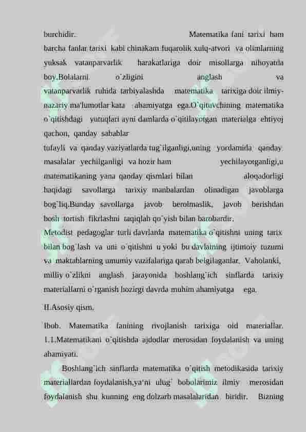 ”Boshlang`ich 	sinflarda matemtilani o'qitishda tarixiy elementlarini o`rgatish metodikasi.” 5