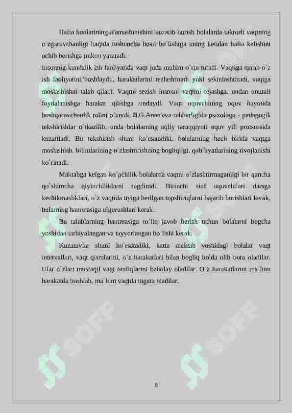 Boshlangich  sinf  bolalarini  vaqt  bilan  tanishtirish  mazmuni  ( ingliz tili vositasida) 8