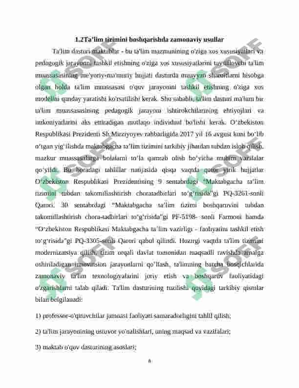 Talimni tizimini boshqaruvchi o’quv meyoriy hujjatlar 6