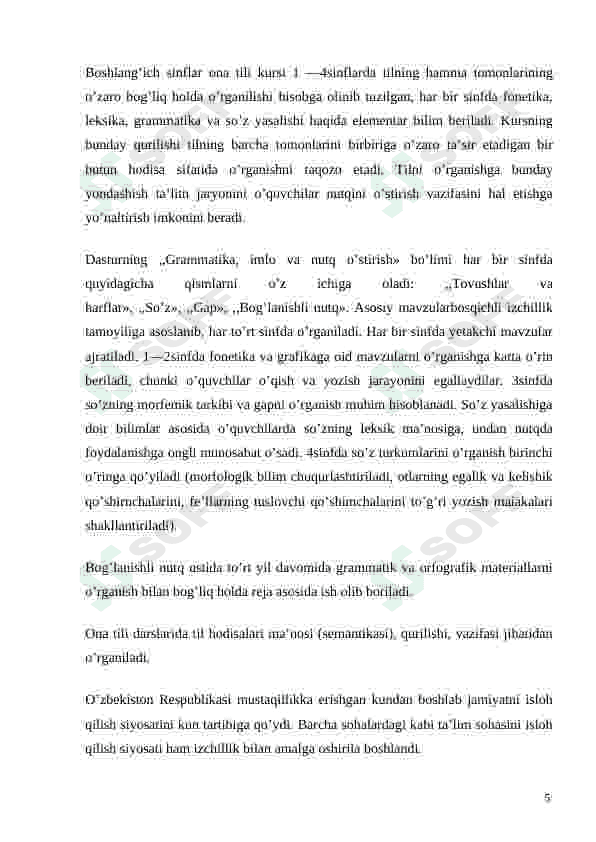 Boshlangʻich sinflarda ona tilini o'rgatishning mazmuni va vazifalarini takomillashtirish 5