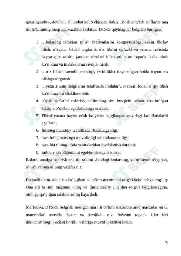 Boshlangʻich sinflarda ona tilini o'rgatishning mazmuni va vazifalarini takomillashtirish 7