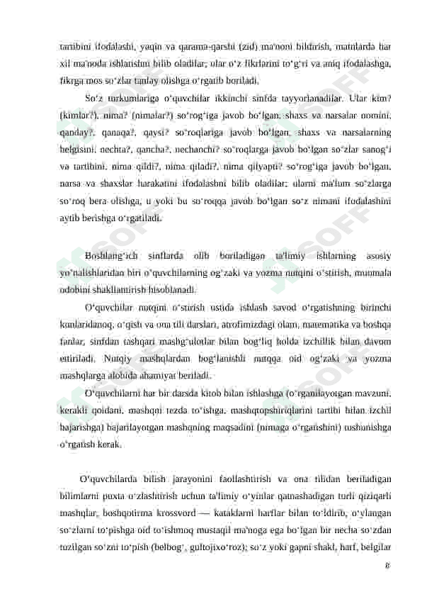 Boshlangʻich sinf ona tili darslarida sinonim va antonim so'zlar ustida ishlash usullarini takomillashtirish 8
