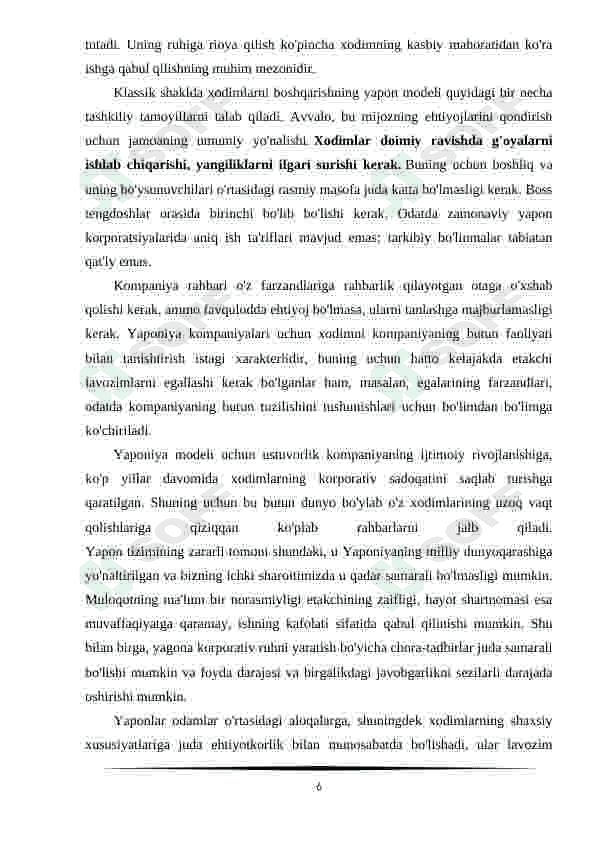 Menejmentning Yapon modeli va uning mazmuni 6