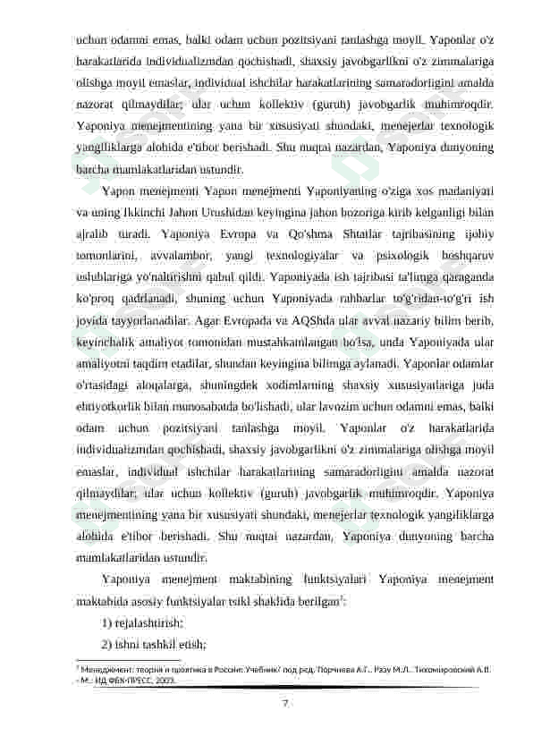 Menejmentning Yapon modeli va uning mazmuni 7
