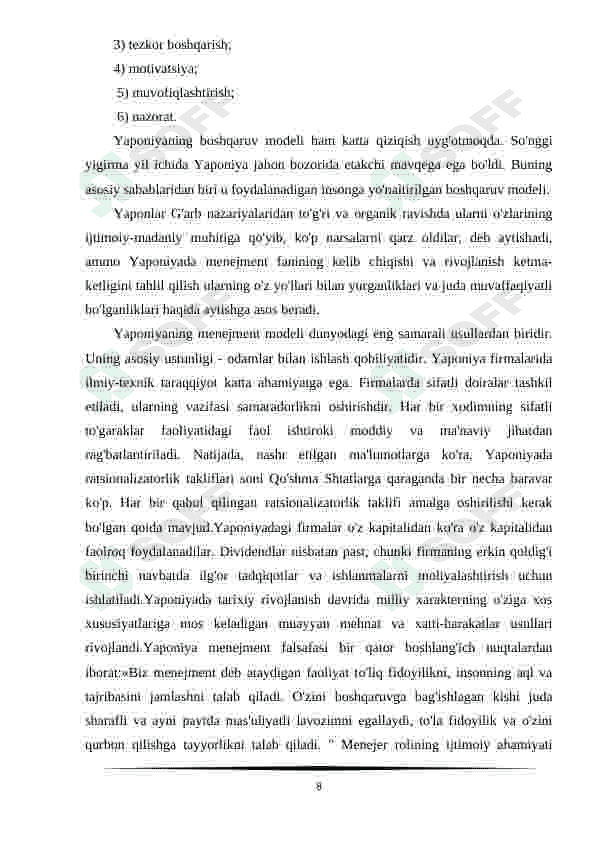 Menejmentning Yapon modeli va uning mazmuni 8