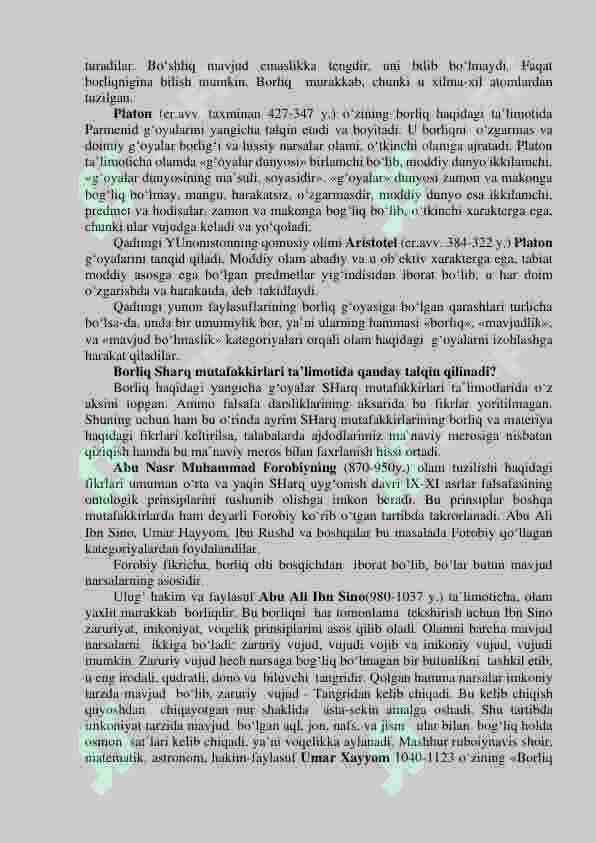BORLIQ (ONTOLOGIYA) VA RIVOJLANISH FALSAFASI. 2