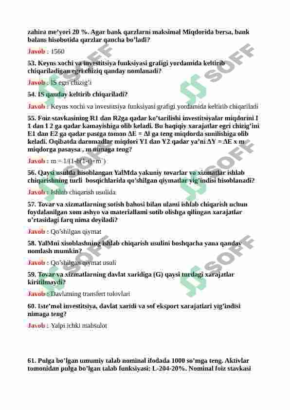 Makroiqtisodiyot fanidan yakuniy testlar javobi bilan 6