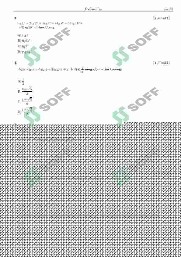 DTM MATEMATIKA TUSHGAN TESTLAR 3