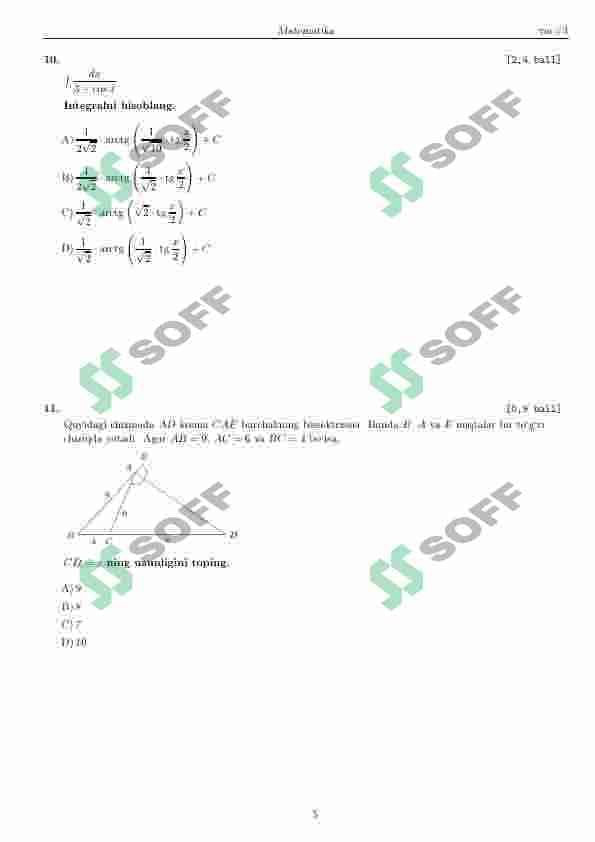 DTM MATEMATIKA TUSHGAN TESTLAR 5