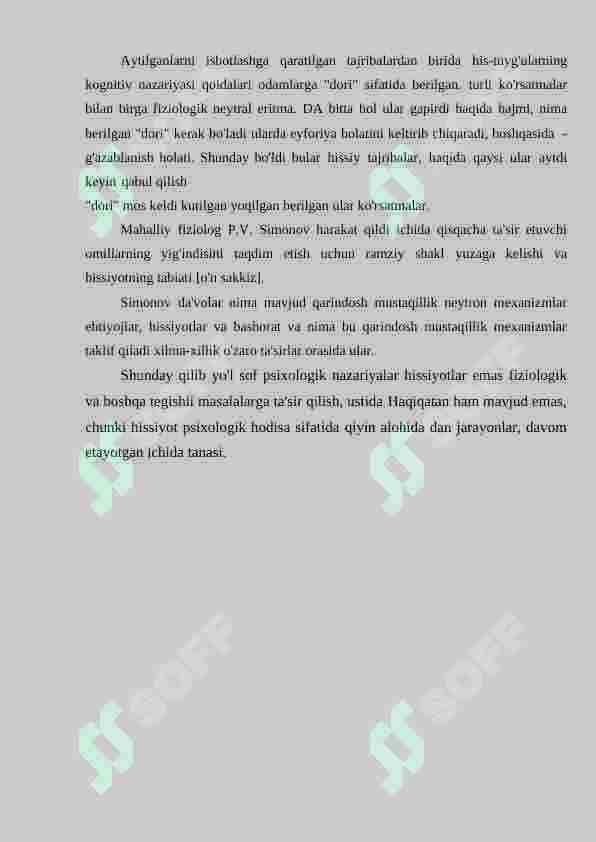 Nazariy vakillik haqida hissiyotlar va his-tuyg'ular. Ta'rif hissiyotlar va tuyg'ular ichida psixologiya. Tushuncha haqida hissiyotlar va his-tuyg'ular. Fiziologik asoslar hissiyotlar va his-tuyg'ular. Tasniflash hissiyotlar va his-tuyg'ular. Xususiyatlari ko'rinishlari hissiyotlar va tuyg'ular ichida hayot shaxs. 7