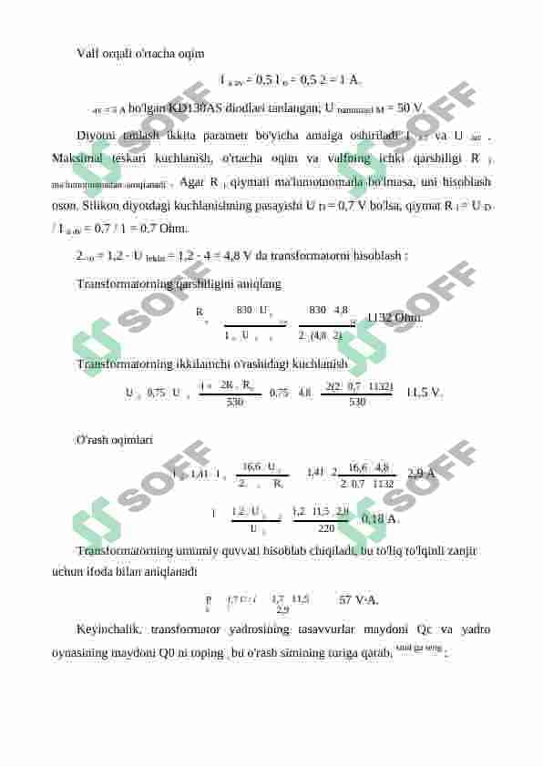 METODOLIK KO'RSATMALAR  Filtrli ko'prik rektifikatorini hisoblash kurs loyihasini amalga oshirish  intizom bo'yicha  Elektrelektronika 3