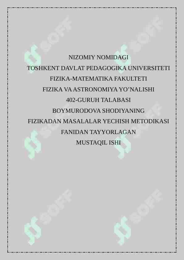 fizika masalalar yechish misollar