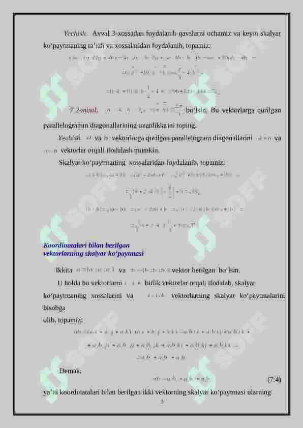 VEKTORLARNING  SKALYAR  KO‘PAYTMASI 3