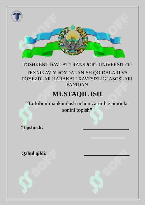 Tarkibini mahkamlash uchun zarur boshmoqlar sonini topish