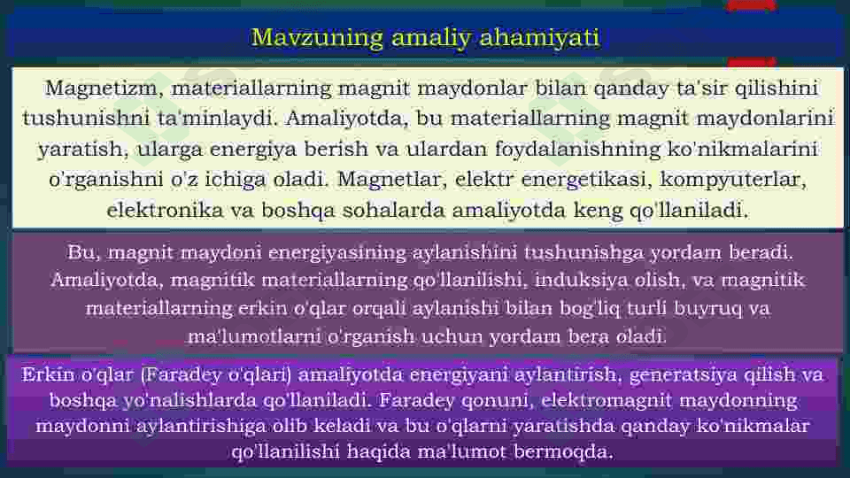 Magnit oqimi. Magnit maydonlari uchun Gauss teoremasi. Magnit induksiysi vektorining sirkulatsiyasi. Erkin o‘qlar 6