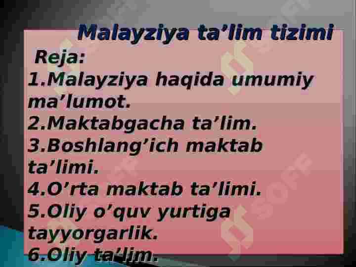 Malayziya ta`lim tizimi 2