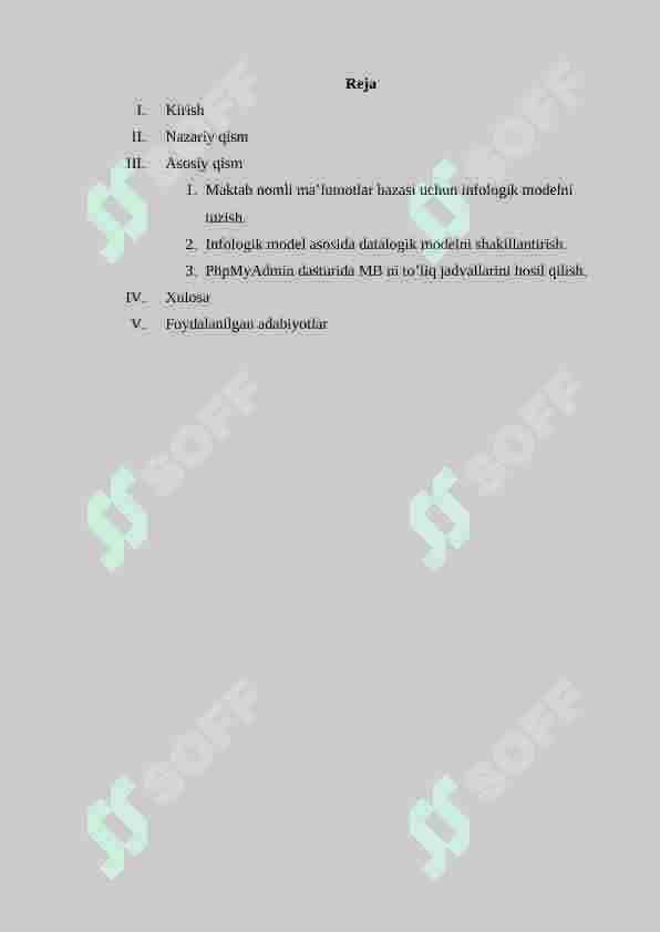 “Maktab nomli ma’lumotlar bazasini yaratish hamda infologik va datalogik loyihalash” 2
