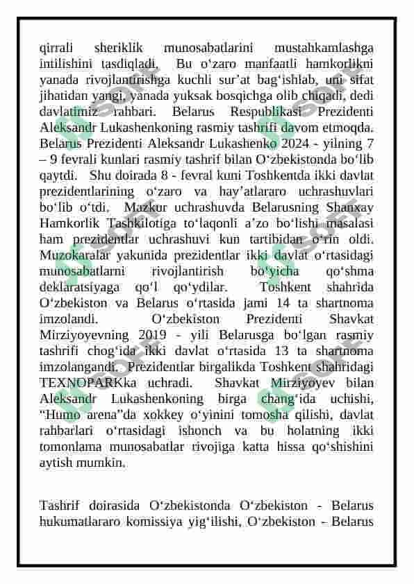 O’zbekiston va Belorus Respublikalari o’rtasidagi aloqalar 3