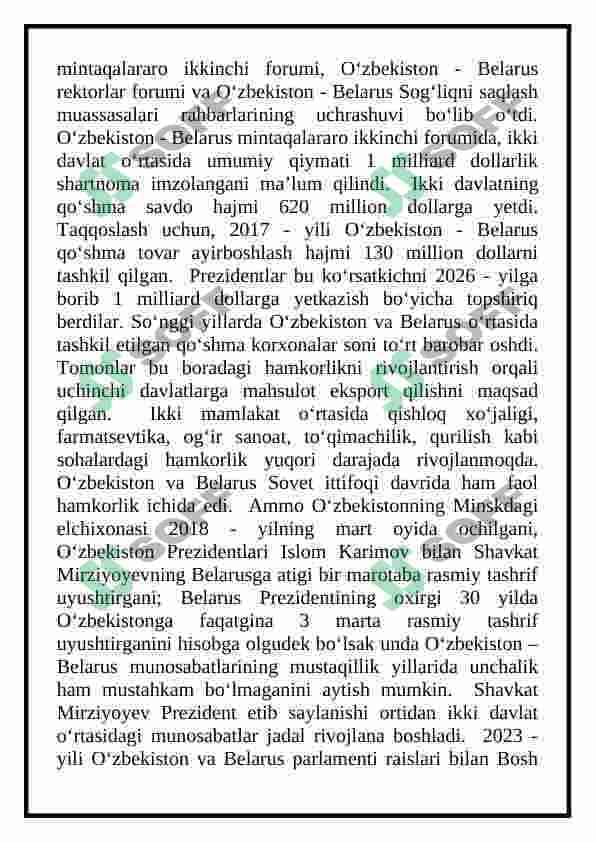 O’zbekiston va Belorus Respublikalari o’rtasidagi aloqalar 4