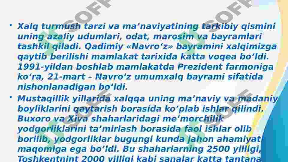 MUSTAQILLIK YILLARIDA O‘ZBEKISTONNING MA’NAVIY VA MADANIY TARAQQIYOTI 7