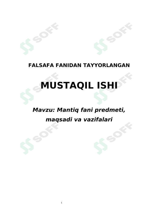 Mantiq fani predmeti, maqsadi va vazifalari 1