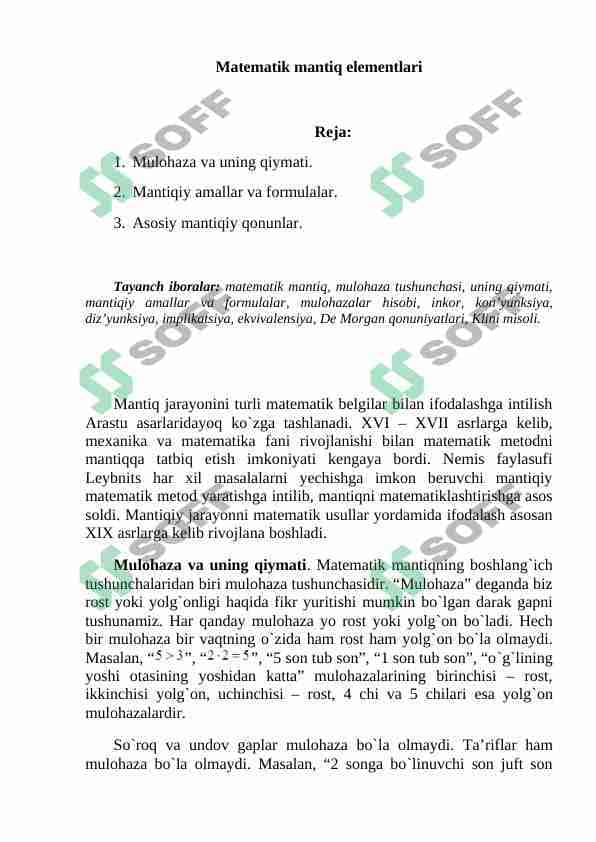 Matematik mantiq elementlari 1