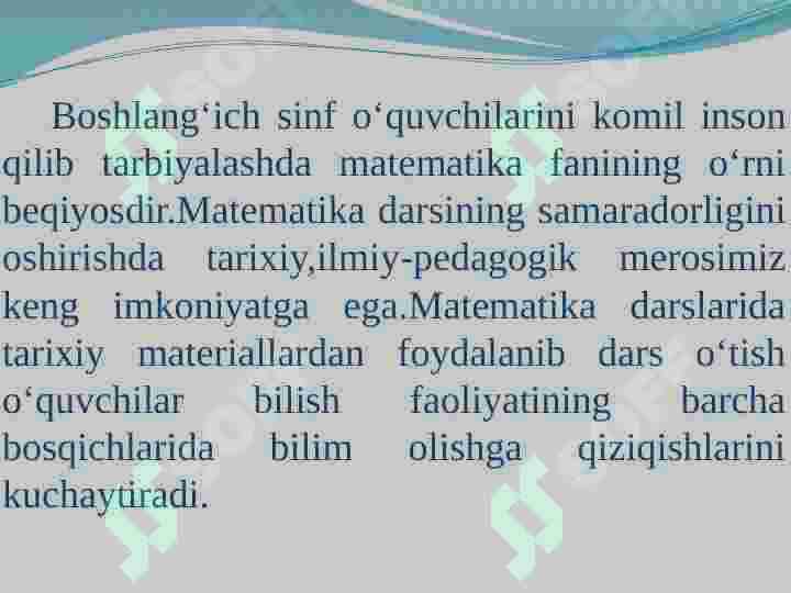 Boshlang’ich sinflarda matematikani õqitishda tarixiy elementlarini o‘rgatish metodikasi 4