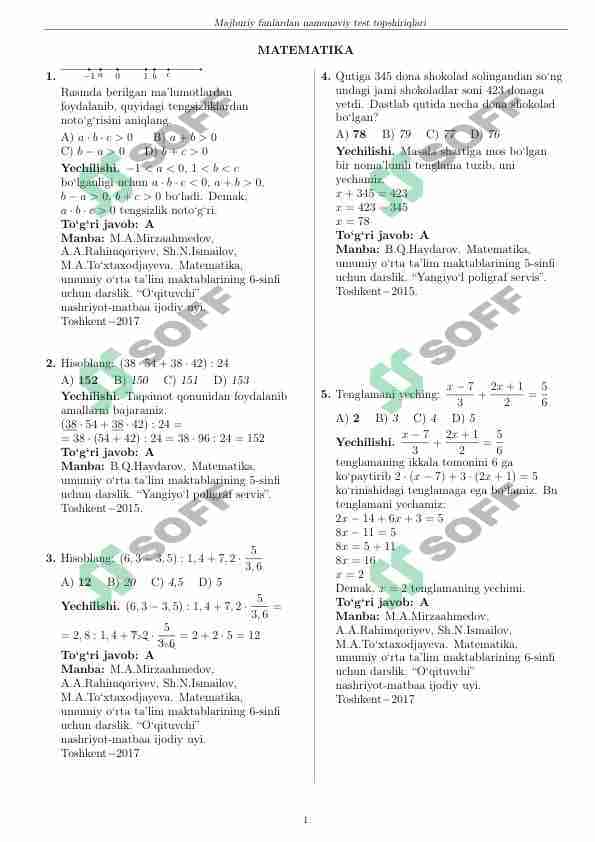 MATEMATIKA MAJBURIY DTM