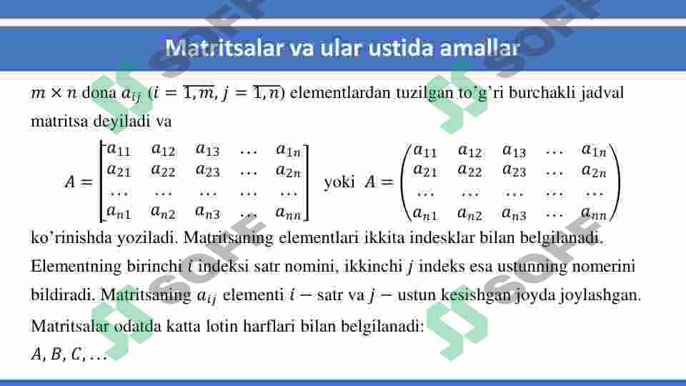 Matritsalar va ular ustida amallar 3