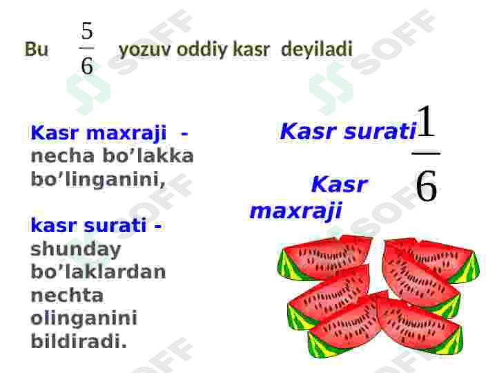 maxraji 3 4 5 6 8 12 bo'lgan kasrlarni yarim ulushi bilan taqqoslash 5