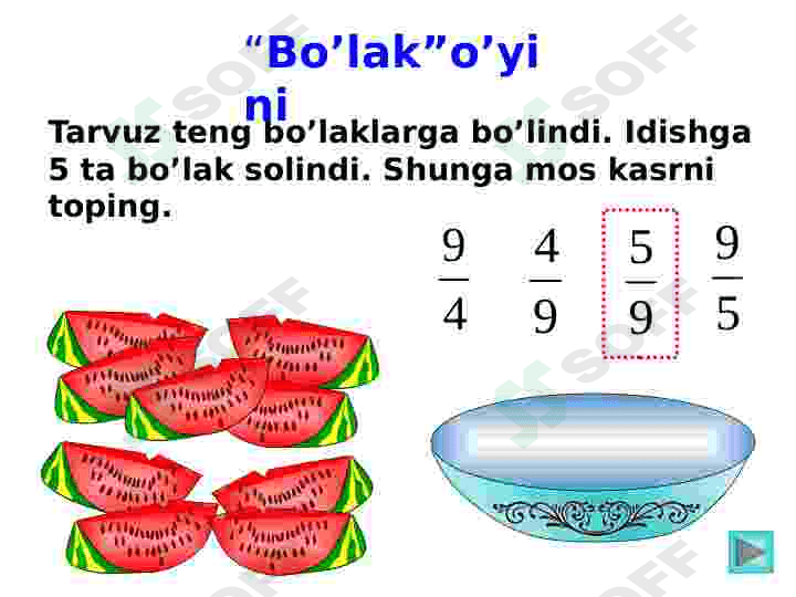 maxraji 3 4 5 6 8 12 bo'lgan kasrlarni yarim ulushi bilan taqqoslash 6